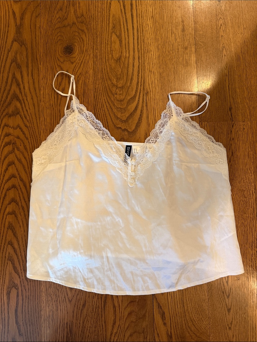 H&M White Lace-Trim Spaghetti Strap Cami